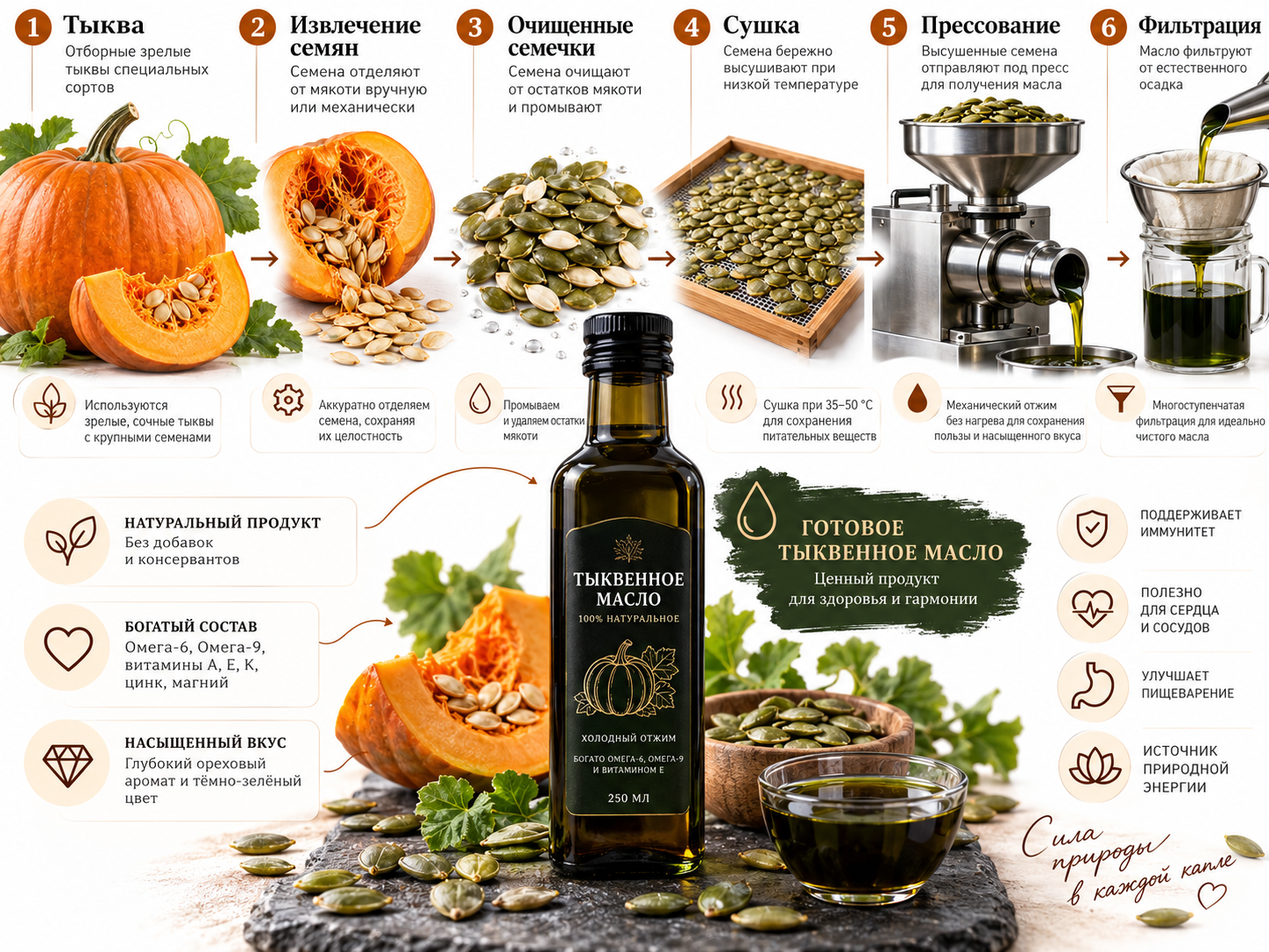 Как производится тыквенное масло из семян тыквы методом прессования